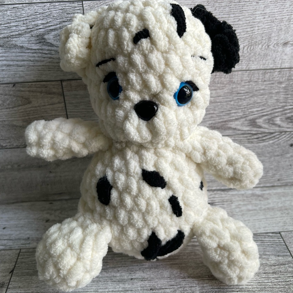 Plush Dog Toy - White and Black Crochet Handmade Plushie